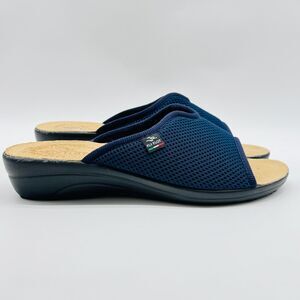 Fly Flot Shoes Womens 39 US 8 Blue Fabric Mules Casual Rubber Comfort Slides